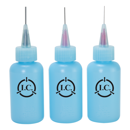 Antistatické dávkovací lahvičky s jehlou - Lahvičky s jehlou: antistatická lahvička 62,5 ml, vhodná pro dávkování tavidla, jehla vnitřní Ø 0,23 mm