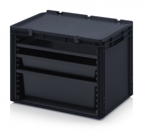 ESD zásuvkový kontejner Kompletní systém - Výbava: 1 x Kontejner vybaven: 1 x SB.H, 1 x W24-t, 1 x W84-t, 1 x W172-t ESD Provedení