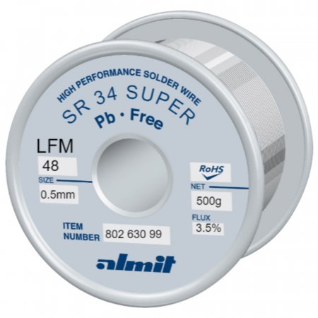 bezolovnatá pájka, SR34 LFM48P3 - Průměr Pájky: 0,3 mm - 500 g